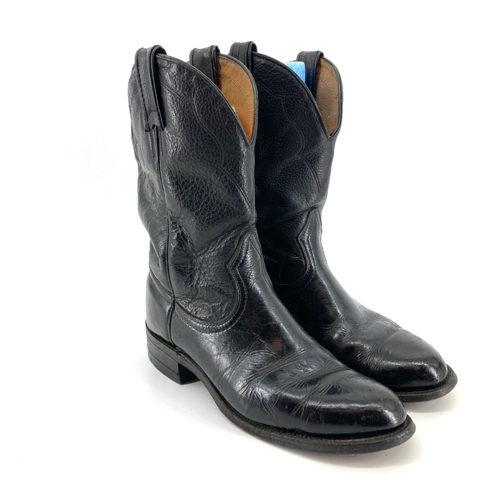 Boulet Black Leather Mid-Calf Western Cowboy Boots